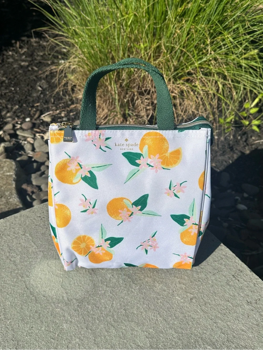 New kate spade White Citrus Print Tote with Green Handles & Insulated